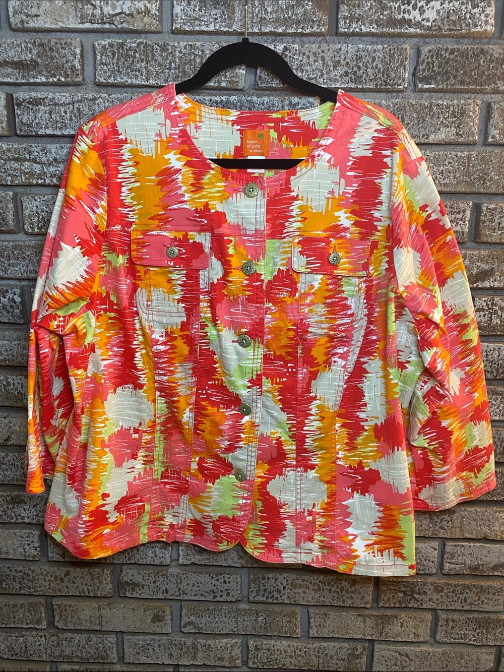 Hearts of Palms Women’s Coral Multi-Color Button Front Jean Jacket